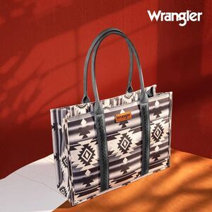 WG2203A-8119 Wrangler Southwestern Pattern Dual Sided Print Canvas Wide Tote BK
